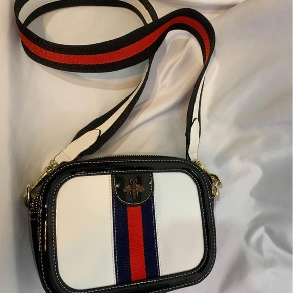 Womans bumble bee preppy patent leather box crossbody bag. Thick strap. - Picture 1 of 9